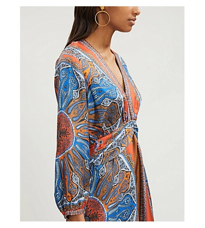 Shop Sandro Yanis Paisley-print Silk-satin Dress In Multi Color