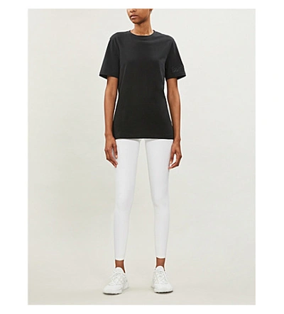 Shop Victoria Beckham Relaxed-fit Brand-embroidered Cotton-jersey T-shirt In Black