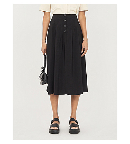 high waisted a line midi skirt