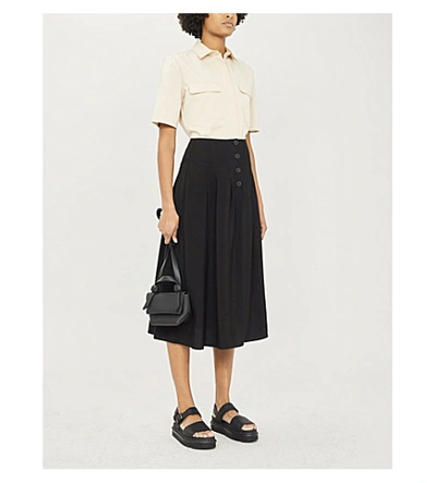 Shop Whistles Tian High-waist A-line Twill Midi Skirt In Black