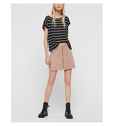 Shop Allsaints Pina Striped Linen And Cotton-blend T-shirt In Black/chalk Wh