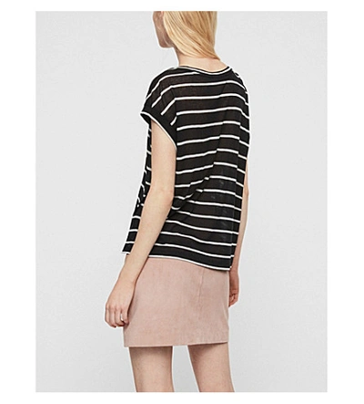 Shop Allsaints Pina Striped Linen And Cotton-blend T-shirt In Black/chalk Wh