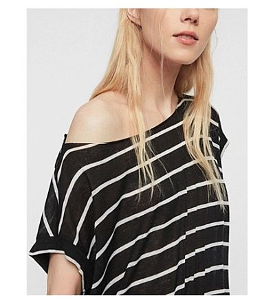 Shop Allsaints Pina Striped Linen And Cotton-blend T-shirt In Black/chalk Wh