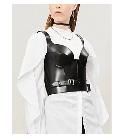 Shop Alexander Mcqueen Buckled Leather Corset In Black