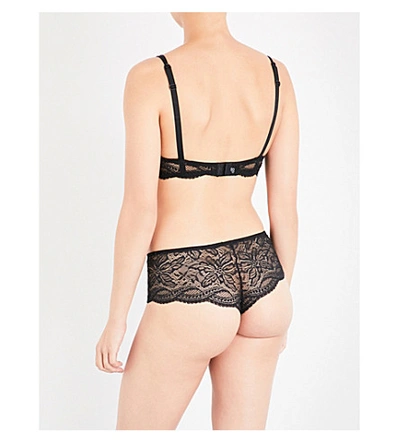 Shop Simone Perele Eden Chic Floral-lace Half-cup Bra In Black