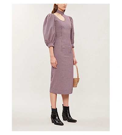 Shop Ganni Striped Seersucker Midi Dress In Moonlight Mauve