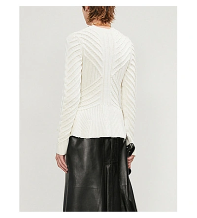 Shop Alexander Mcqueen Peplum-hem Cable-knit Wool And Cashmere-blend Cardigan In Ivory