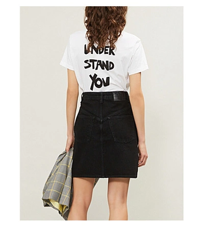 Shop Sandro Zina High-rise Denim Mini Skirt In Black