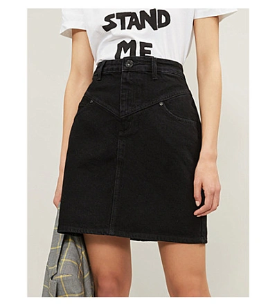 Shop Sandro Zina High-rise Denim Mini Skirt In Black