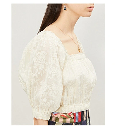 Shop Apiece Apart Franisca Floral-embroidered Cotton-blend Top In Cream