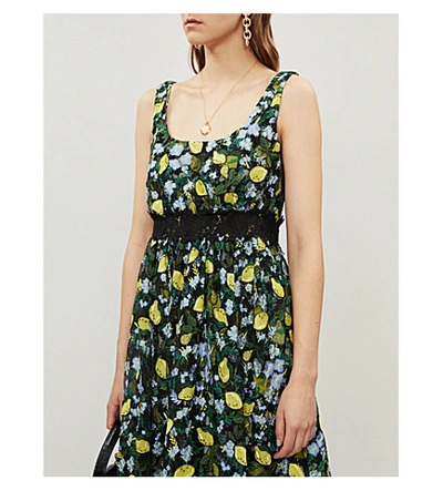 Shop Diane Von Furstenberg Freeda Embroidered Tulle Midi Dress In Lemons Collage Black