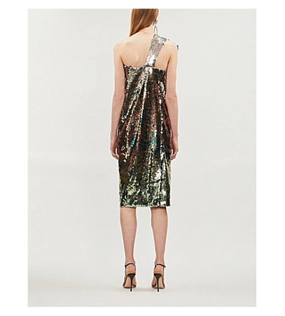 Shop Halpern One-shoulder Sequinned Midi Dress In Multi