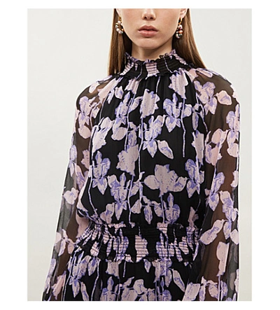 Shop Diane Von Furstenberg Athena Floral-print Silk-chiffon Midi Dress In Midnight Forest Black
