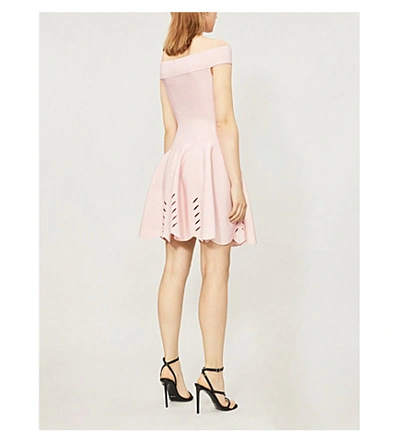 Shop Alexander Mcqueen Off-the-shoulder Woven Mini Dress In Blush Pink