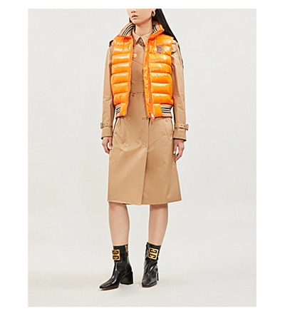 Shop Burberry Icon Logo-print Shell Down Gilet In Orange