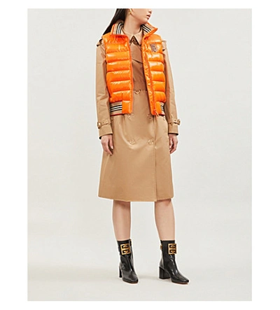 Shop Burberry Icon Logo-print Shell Down Gilet In Orange