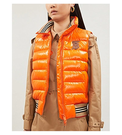 Shop Burberry Icon Logo-print Shell Down Gilet In Orange