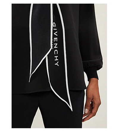 Shop Givenchy Self-tie Logo-print Silk-crepe Shirt In Black
