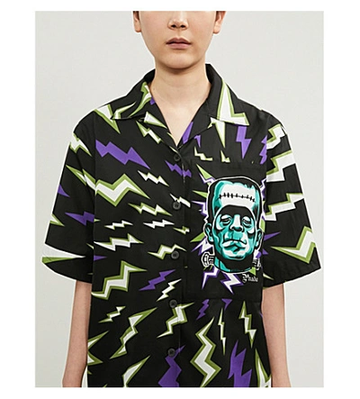 Shop Prada Graphic-print Regular-fit Cotton-poplin Shirt In Felce