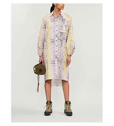 Shop Ganni Leopard-print Cotton-poplin Midi Shirt Dress In Phantom