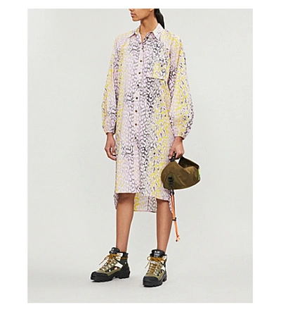 Shop Ganni Leopard-print Cotton-poplin Midi Shirt Dress In Phantom