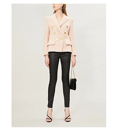 Shop Alexandre Vauthier Double-breasted Wool-blend Tweed Blazer In Powder