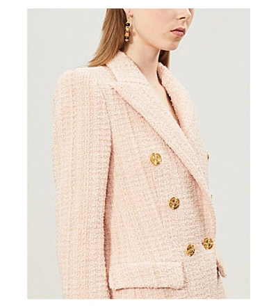 Shop Alexandre Vauthier Double-breasted Wool-blend Tweed Blazer In Powder