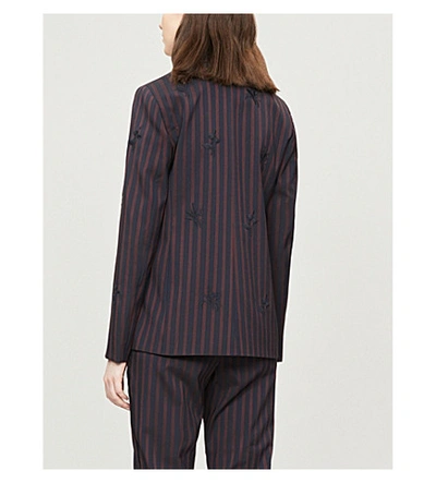 Shop Ted Baker Floral-embroidered Striped Woven Blazer In Navy