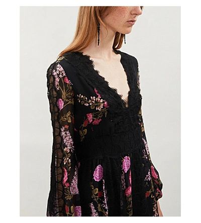 Shop Giambattista Valli Floral-print Silk And Cotton-blend Midi Dress In Black Ramage