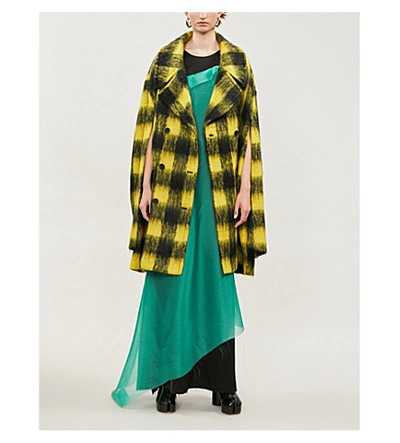 Shop Maison Margiela Double-breasted Checked Mohair-blend Cape In Blk Yllw