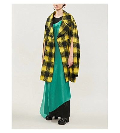 Shop Maison Margiela Double-breasted Checked Mohair-blend Cape In Blk Yllw