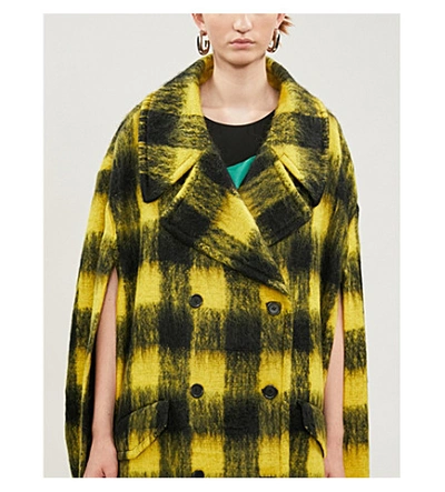 Shop Maison Margiela Double-breasted Checked Mohair-blend Cape In Blk Yllw
