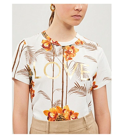 Shop Ted Baker Tropical-print Cotton-jersey T-shirt In White