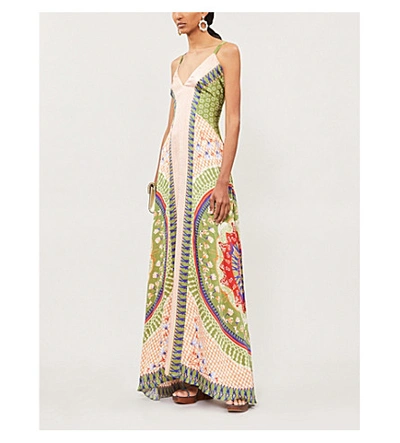 Shop Temperley London Arabesque Printed Hammered-silk Maxi Dress In Khaki