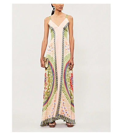 Shop Temperley London Arabesque Printed Hammered-silk Maxi Dress In Khaki