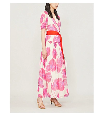 Shop Diane Von Furstenberg Breeze Floral-print Silk Wrap Dress In Kimono Leaf Almond Multi