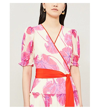 Shop Diane Von Furstenberg Breeze Floral-print Silk Wrap Dress In Kimono Leaf Almond Multi