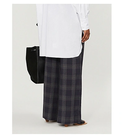 Shop Vince Checked Wide-leg Woven Trousers In Marine