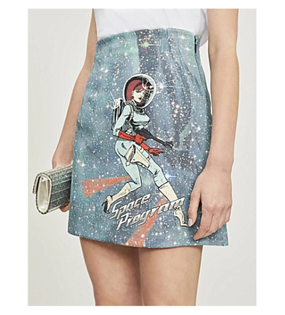 Shop Pinko Ottocento Space-print Woven Mini Skirt In Mult.azzurro/rosso