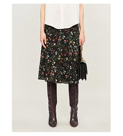 Shop Altuzarra Caroline Floral-print Flared Silk Skirt In Black