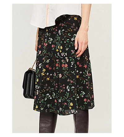 Shop Altuzarra Caroline Floral-print Flared Silk Skirt In Black