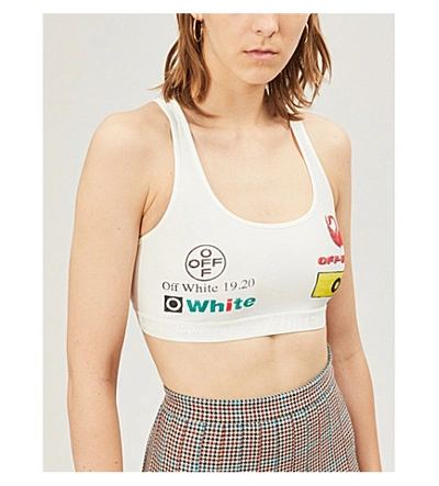 Shop Off-white Logo-print Woven Sports Bra In White Mutlicolour