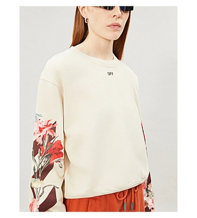 Shop Off-white Floral-print Cotton-jersey Jumper In White Bord