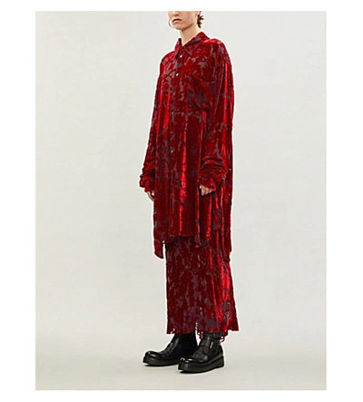 Shop Ann Demeulemeester Oversized Floral Jacquard Velvet Shirt In Elma Red