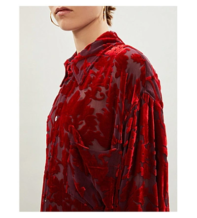 Shop Ann Demeulemeester Oversized Floral Jacquard Velvet Shirt In Elma Red