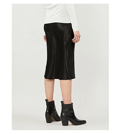 Shop Vince Womens Black Flared High-rise Crushed Satin Midi Skirt S