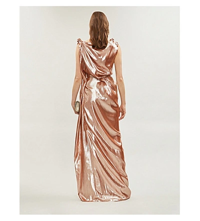 Shop Roland Mouret Silvabella Metallic Silk-blend Full-length Gown In Rose Gold