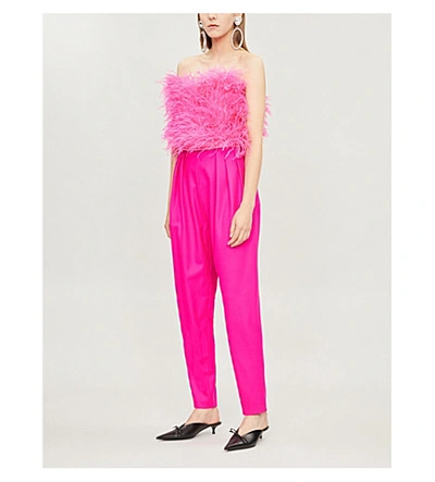 Shop Attico Bandeau Feather Top In Fucshia