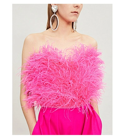 Shop Attico Bandeau Feather Top In Fucshia