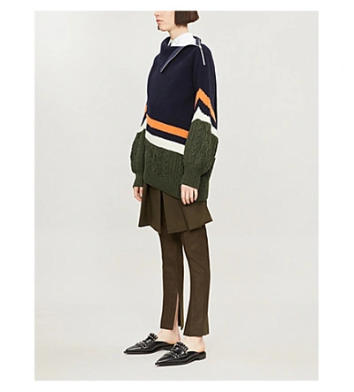 Shop Sacai Hybrid Mid-rise Straight-leg Wool-blend Trousers In Khaki